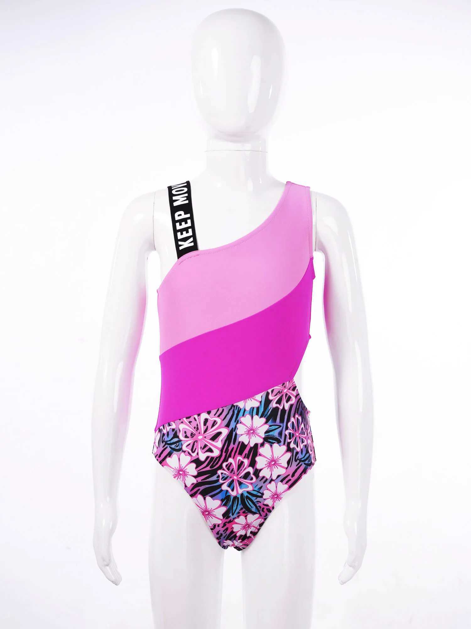 Kids Girls Print Monokini Bathing Swimsuit Swimming Tight Fitting Jumpsuit Hollow Out Waist Bodysuit Beach Pool Swimming Z250214