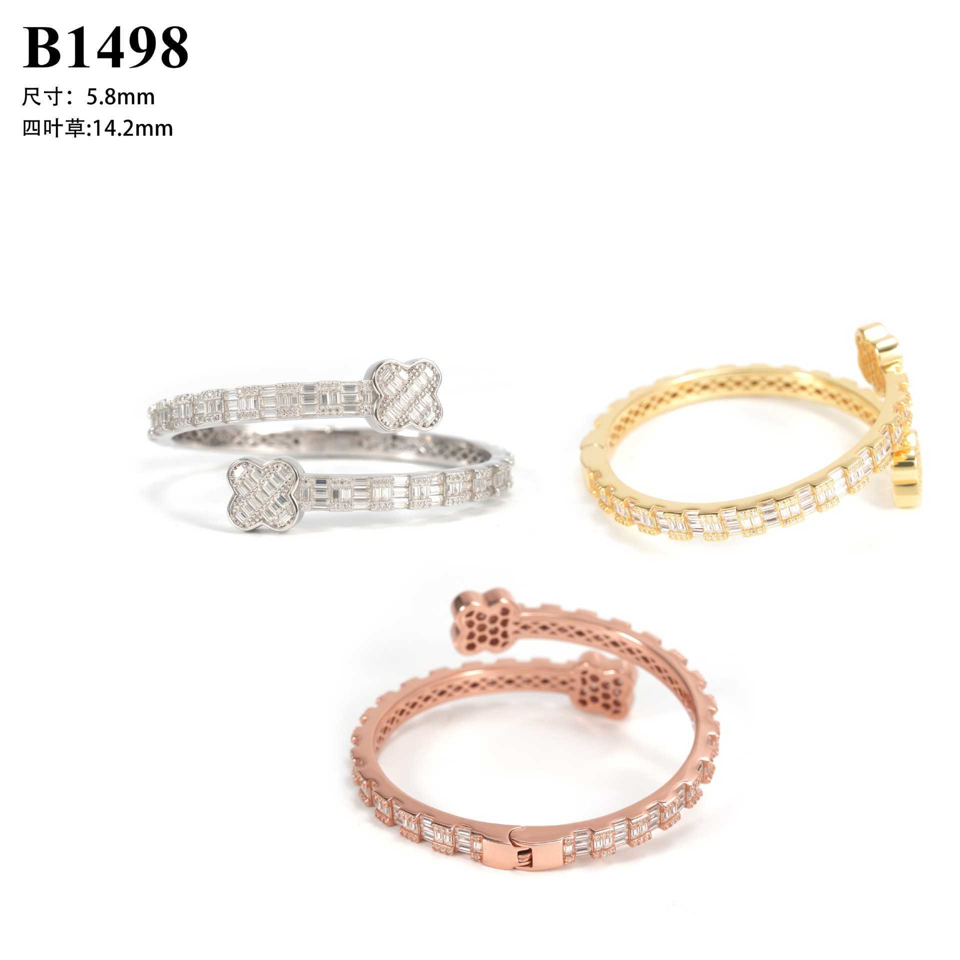 New 925 Silver Set D-Color Moissanite Clover Bracelet Hip Hop Fashion Trend High end Bracelet