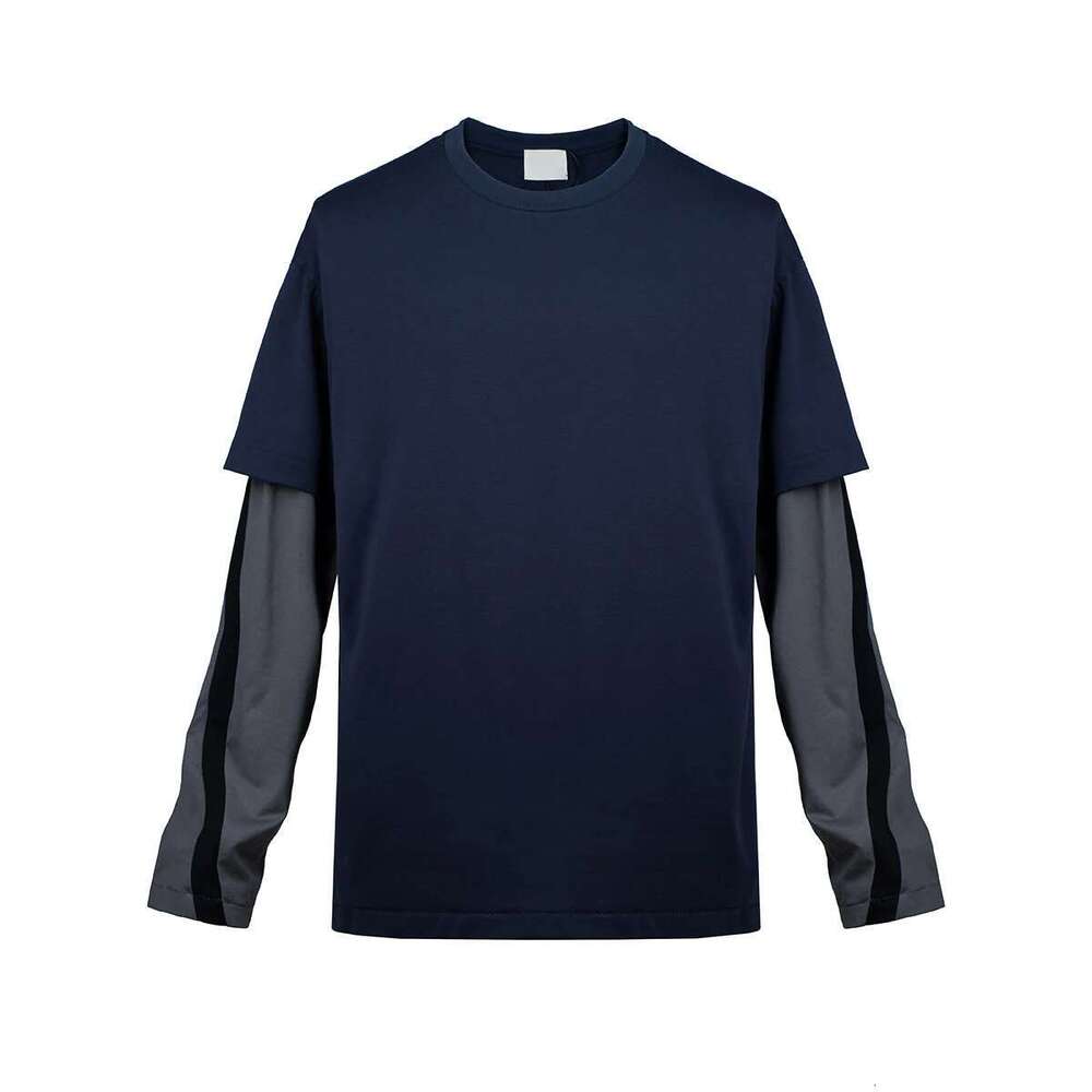 Y2k Streetwear Fake Two Pieces Color Match Long Sleeve Mens Fall Tshirts Crew Neck Casual Baggy Cotton T-Shirt Oversized