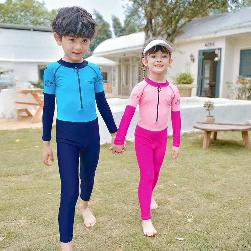 Fashion Swimming Custome Suit For Kids 2024 One Piece Longsleeve Swimsuit Child Full Body Bathing Suit Z250214
