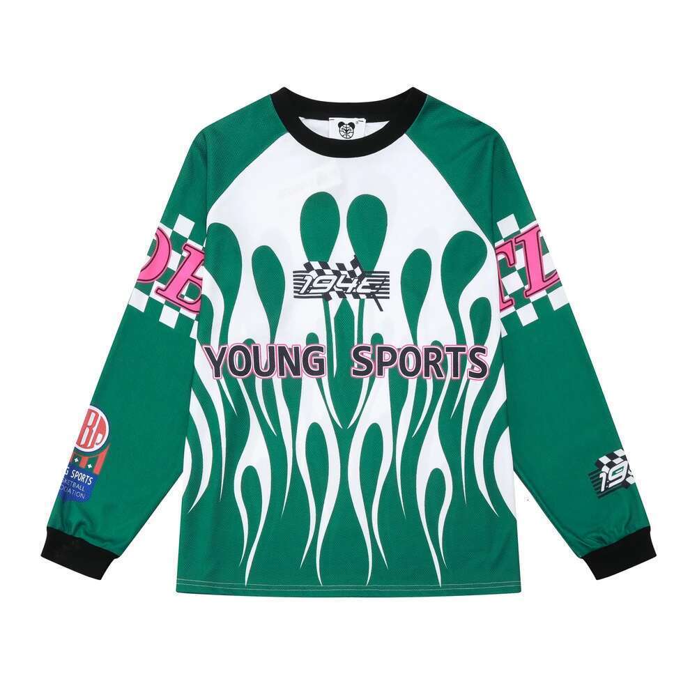 Y2k Flame Color Match Mesh Baseball Shirts For Men And Women Crew Neck Long Sleeve Casual Tshirts Oversized Loose Top Tees