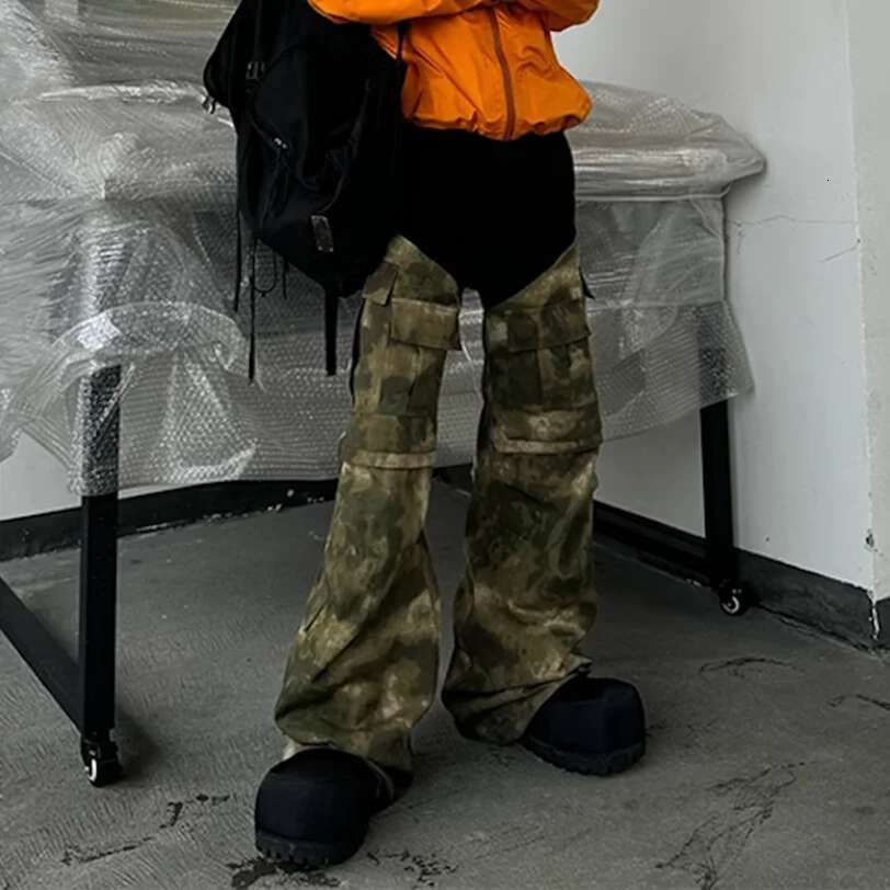 Color Match Multi-Pockets Baggy Camouflage Cargo Pants Mens And Womens Straight Patchwork Loose Casual Overalls Oversized Jeans