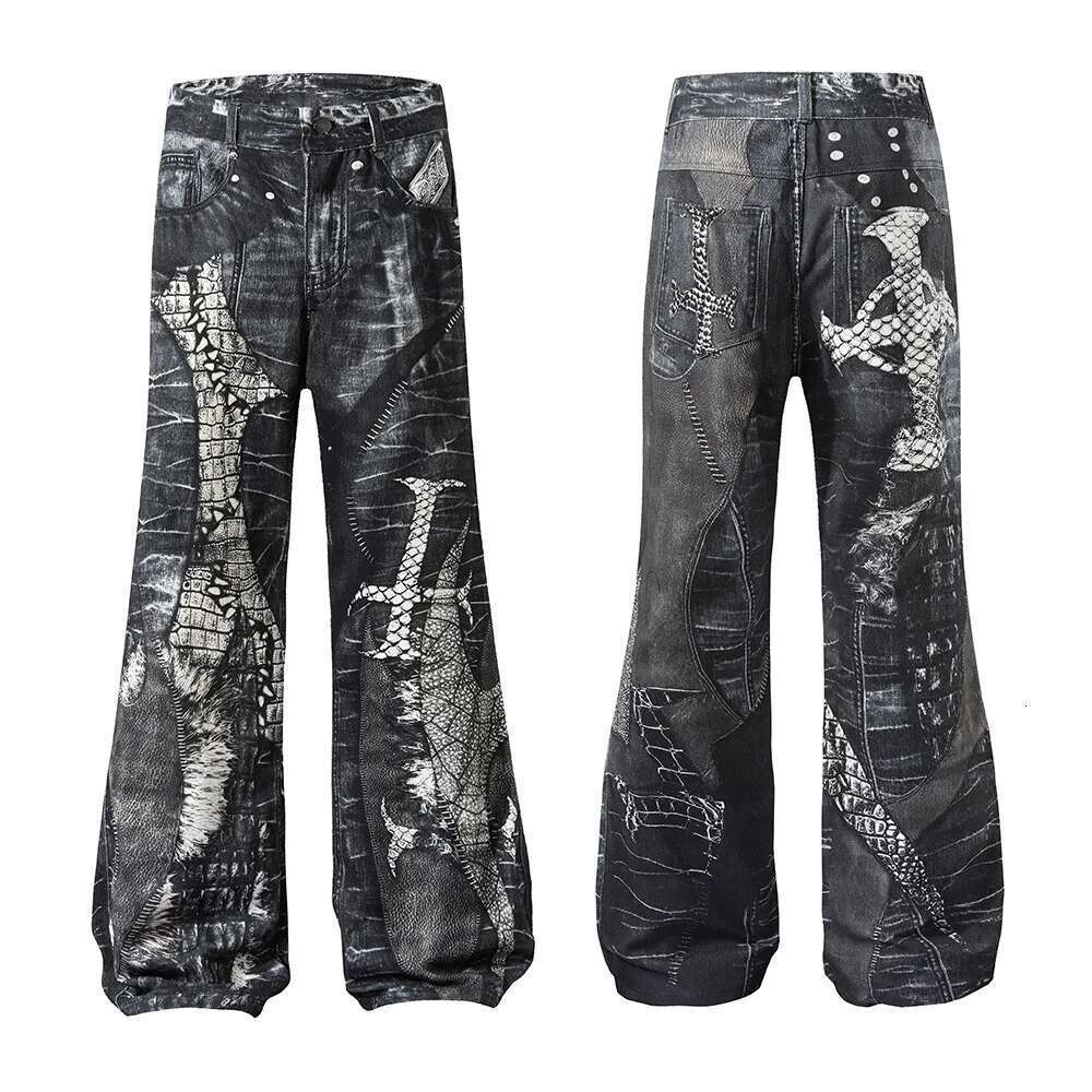 Distressed Streetwear Baggy Black Jeans For Men And Women Straight Hip Hop Loose Denim Trousers Vintage Casual Ripped Cargos