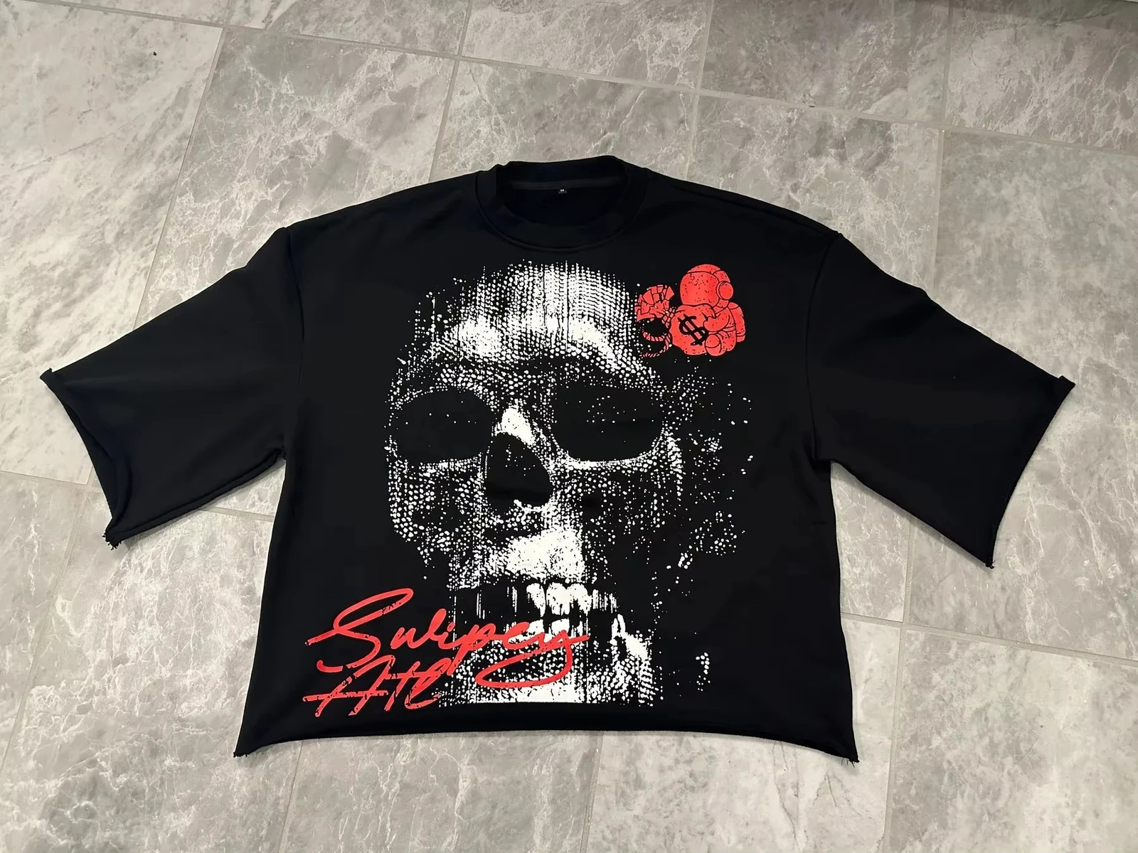Y2K Vintage Gothic Skull Graphic Print T-Shirt Men Oversized Casual Pure Cotton Short Sleeve Tshirt Women Cropped Top 250213