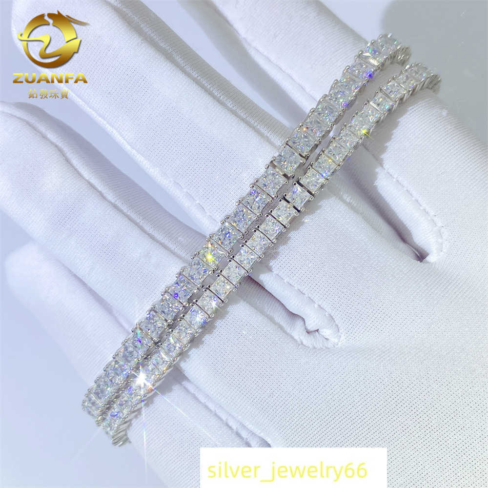 Jewelry D color Princess square 925 silver hip hop single row tennis chain Mo sang Stone Bracelet female tennis Chai