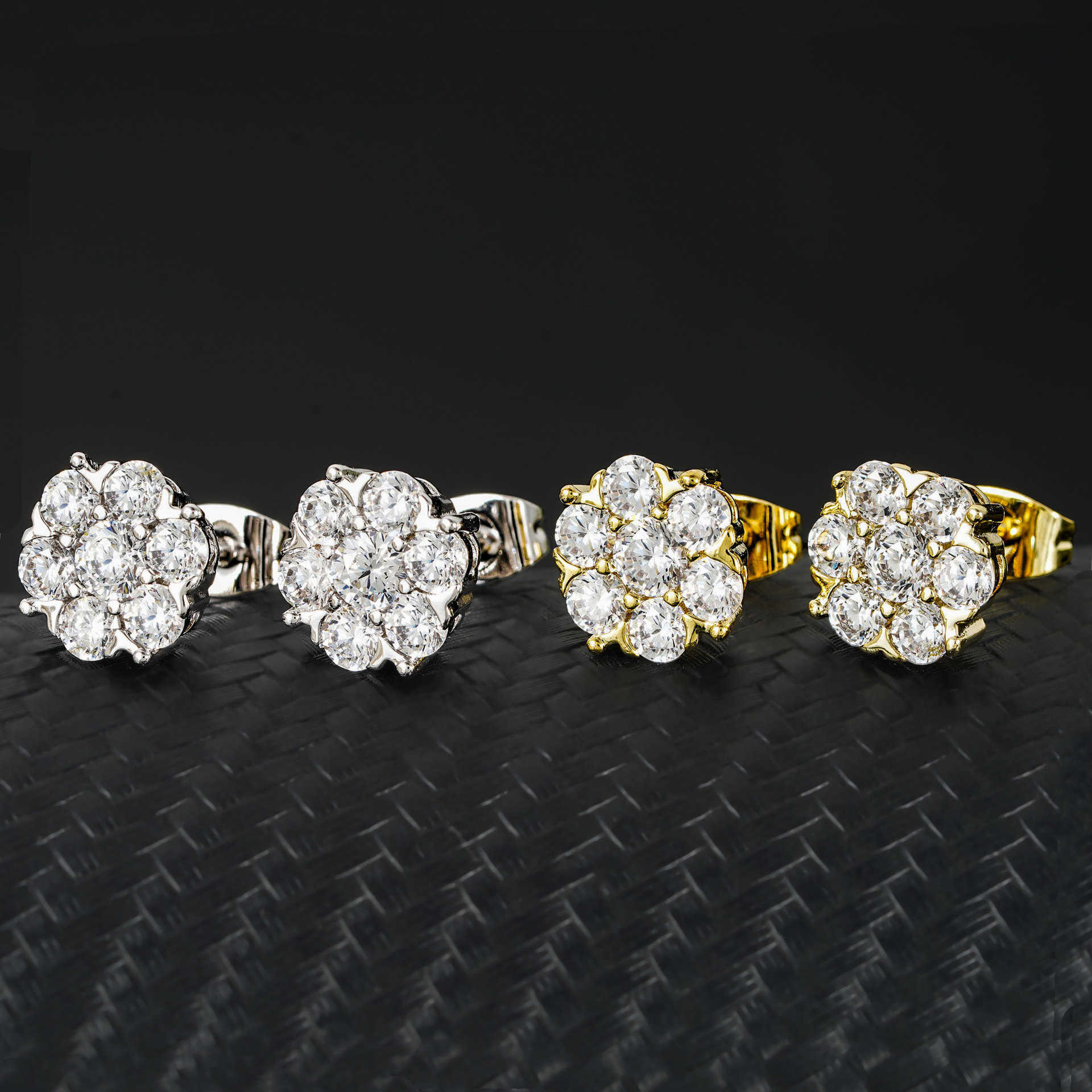 Diamond hair 2025 new S925 silver flower moissanite earrings hip-hop light luxury