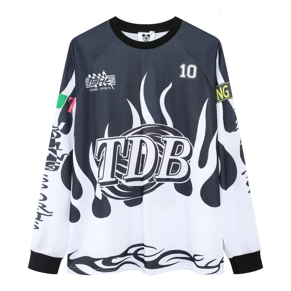 Retro Flame Sports Baseball Tshirts For Men And Women Pullover Breathable Mesh Long Sleeve Tees Oversized Loose Fall T-Shirt