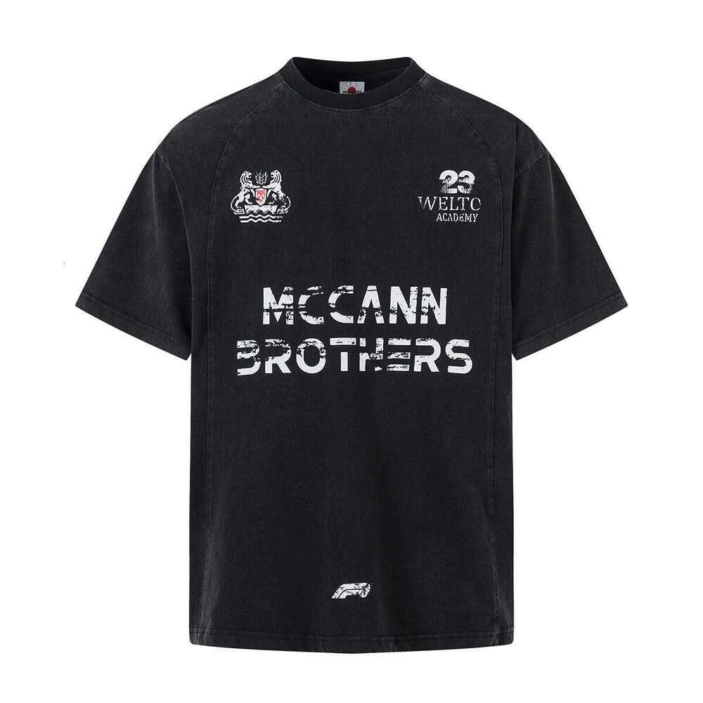 High Street Vintage Crack Letter Print Washed Cotton Summer Tshirts For Men Round Neck Loose Casual Top Tees Oversized