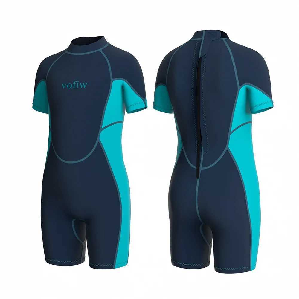Childrens 3MM Neoprene Shor Wetsuit Back Zipper Surfing Snorkeling Swimming Suit Short Sleeves Boys Girls Kids Swimwear Z250214