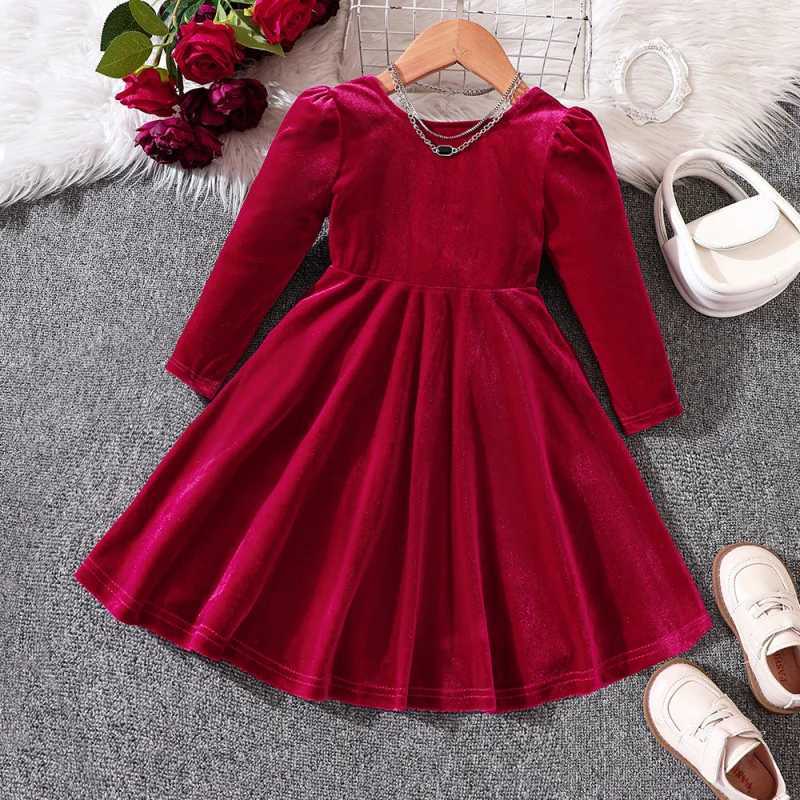 2024New Girls Autumn and Winter Velvet Bow Christmas Princess Dress Z250214