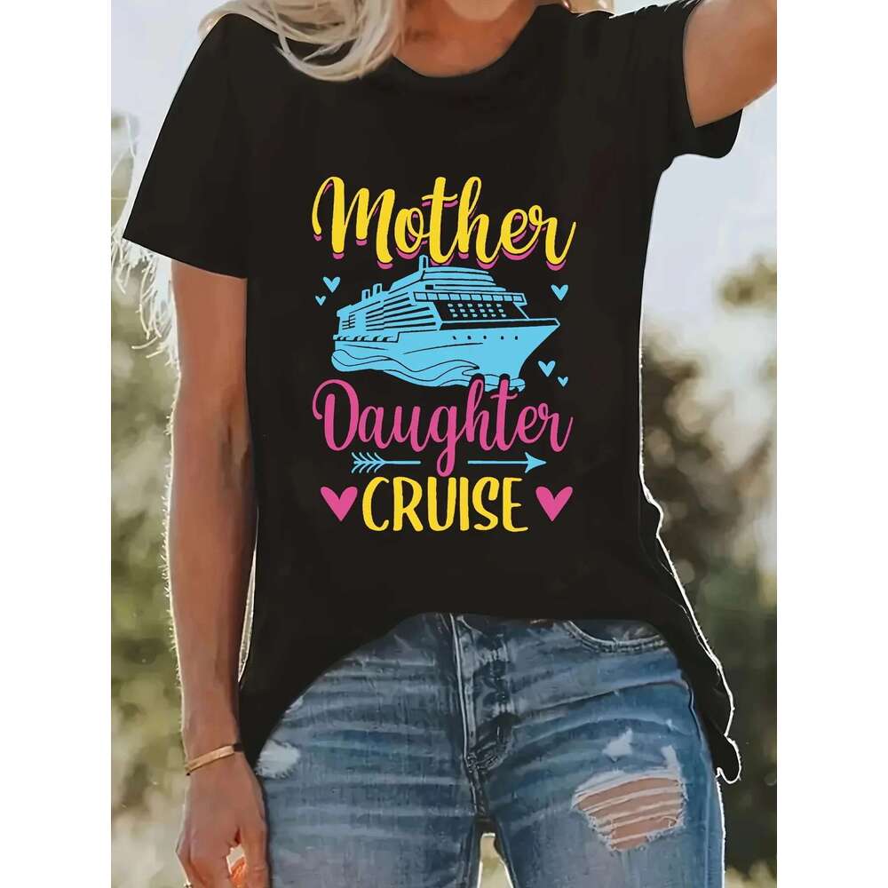 Family Cruise I Love It When We're Cruisin' Together Haruku Plus Size T-Shirt Women Round Neck Tee Top Fashion Loose