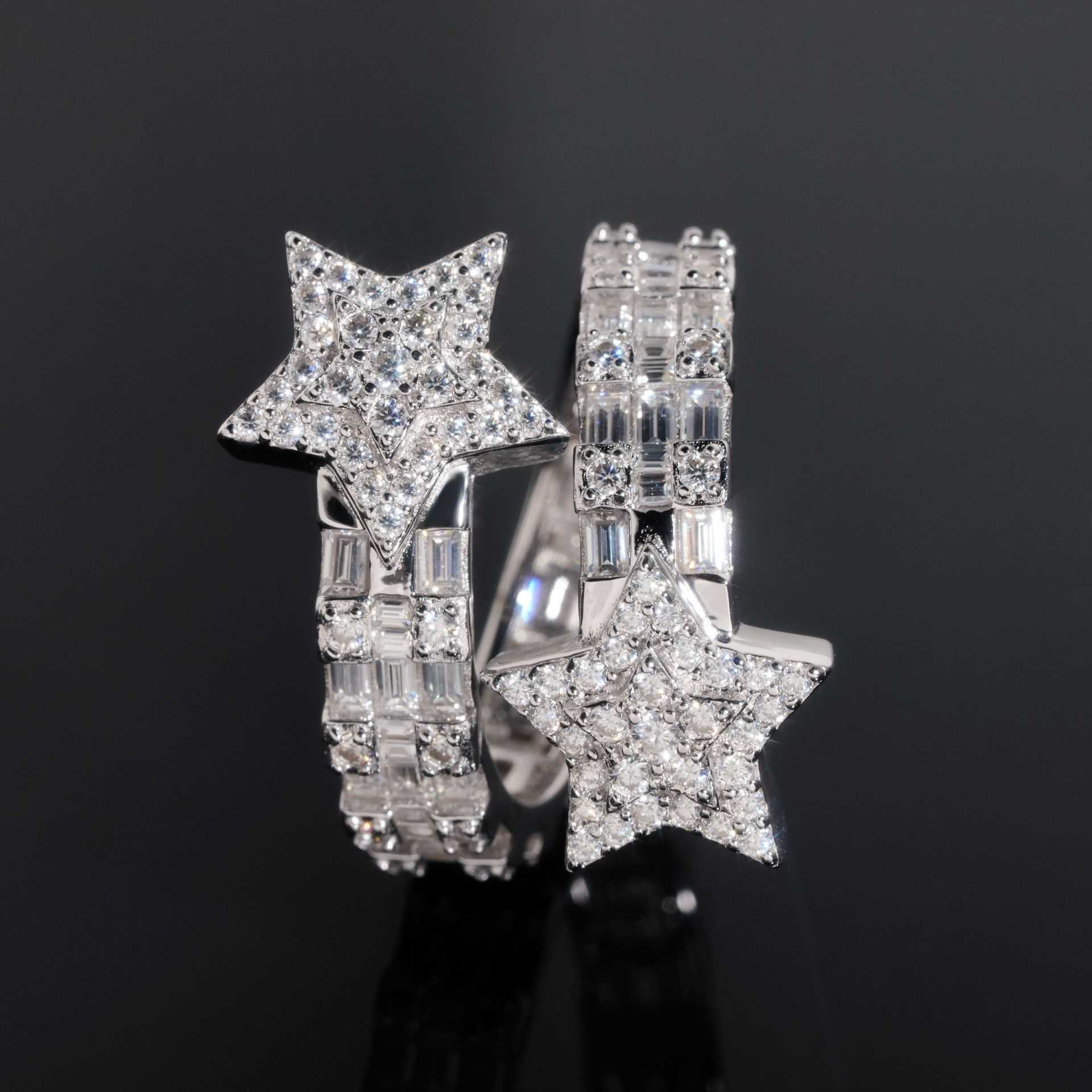 Dia Hair New Hip Hop Star Male Sier Moissanite Full Set Personalized Trendy Ring
