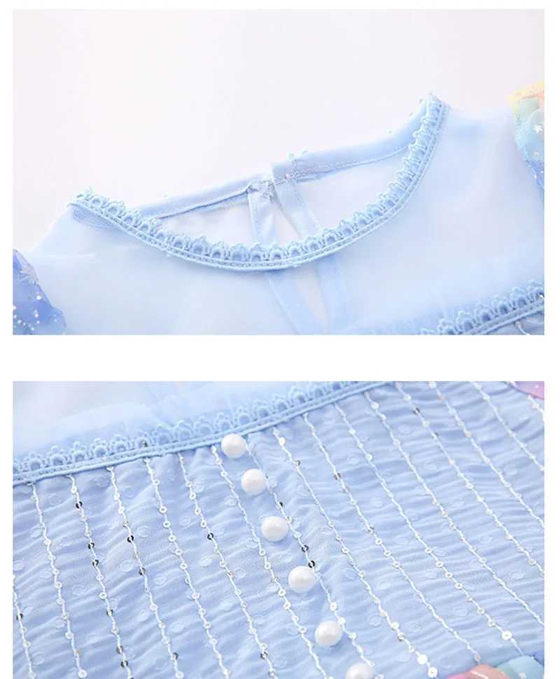 Summer Kids Clothes Girls Short Sleeve Dress 2-8Y Cute Girls Rainbow Starry Sky Mesh Princess Dress Kids Outfit Z250214