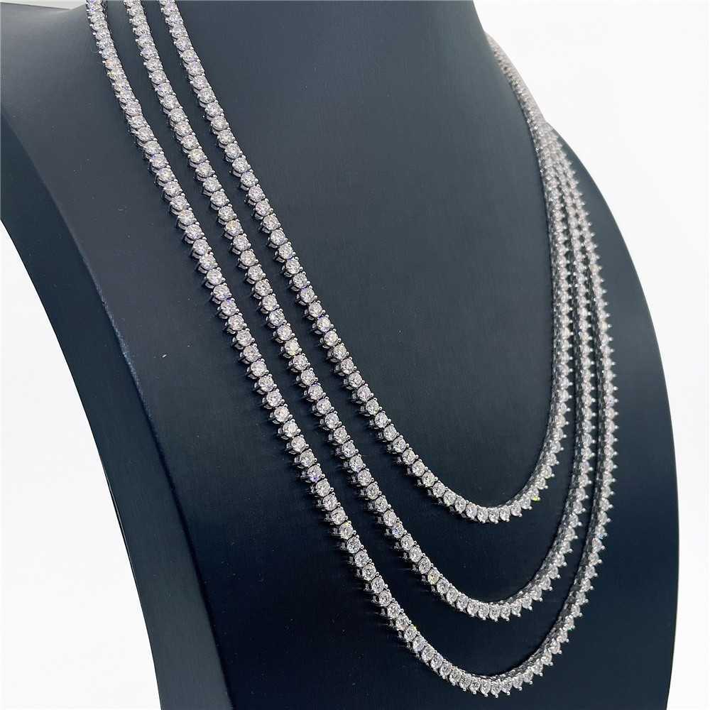 Hot selling three claw tennis chain 3mm925 silver inlaid Mossan hip hop single stone chain mens hiphop jewelry