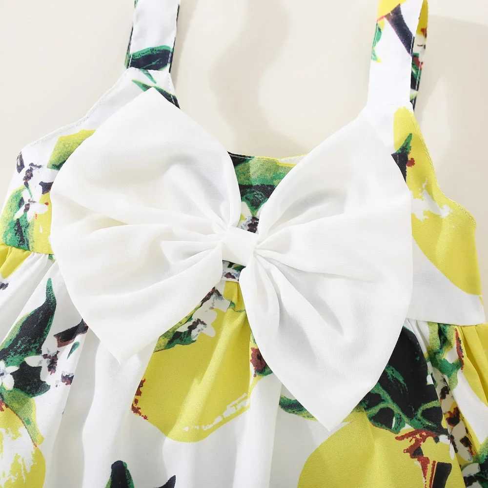 Summer Girls Dress Childrens Sleeveless Lemon Print Bow European and American Sle Suspender Dress Z250214
