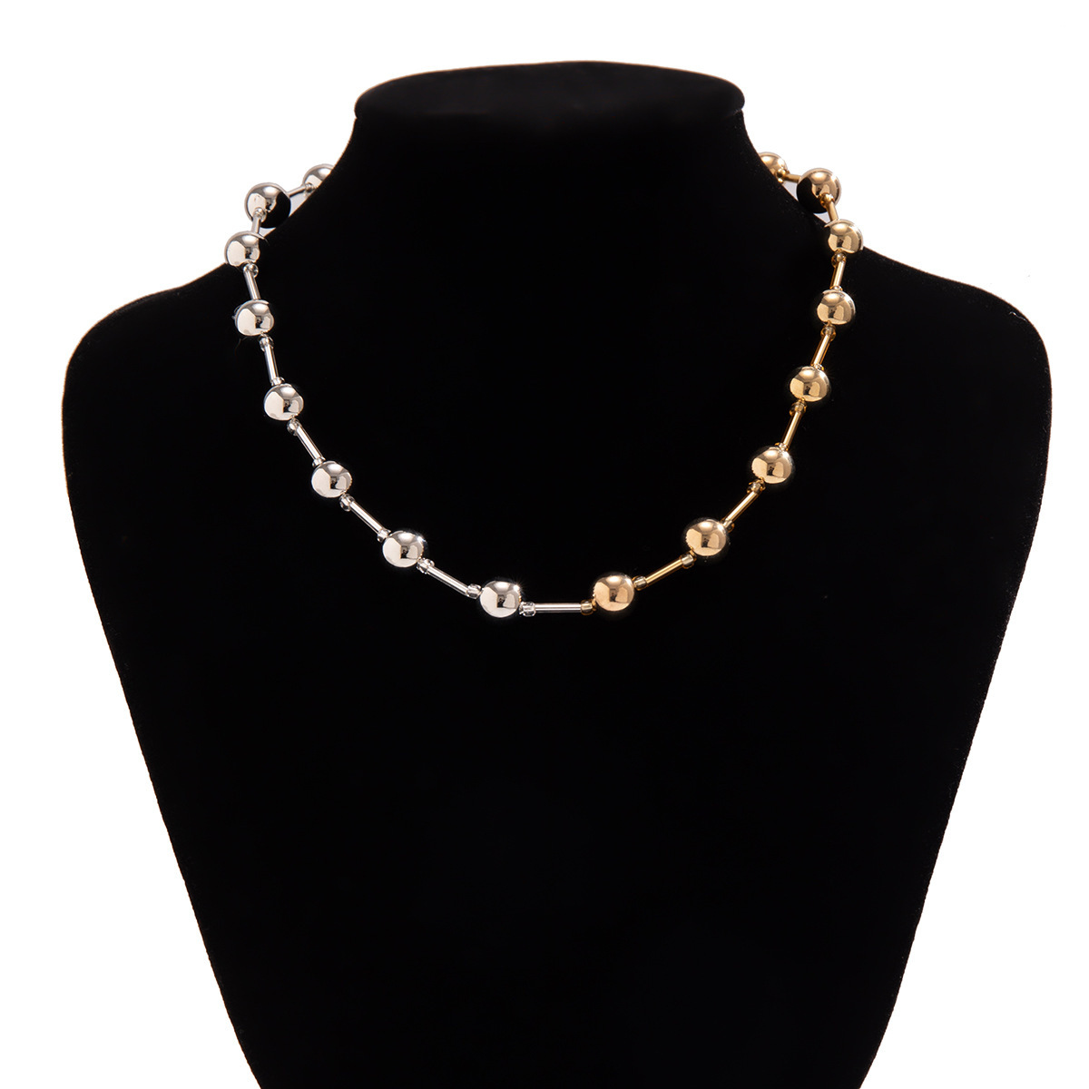 fashion Exaggerated punk color contrasting beaded neck accessories with a unique geometric ball personality Woman necklace