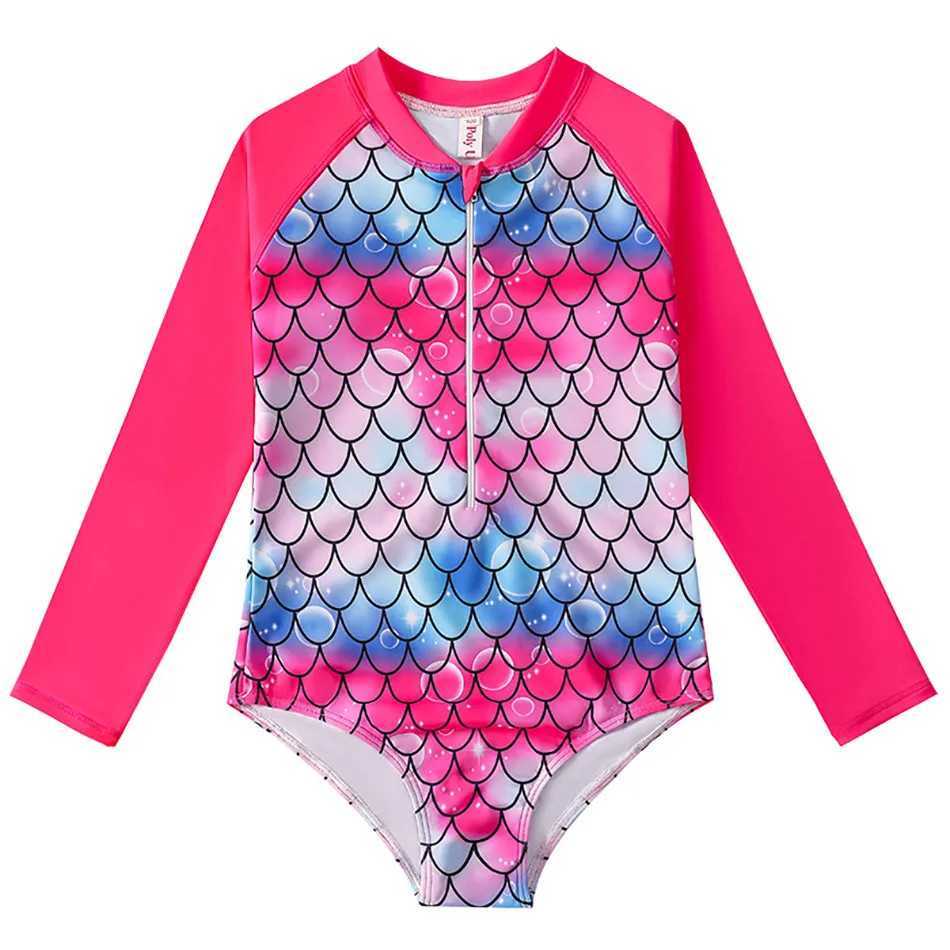 Childrens Mermaid Swimsuit Childrens One-Piece Swimsuit Long Sleeved Girls Hot Spring Fish Scale Swimsuit Girls Swimsuit Z250214