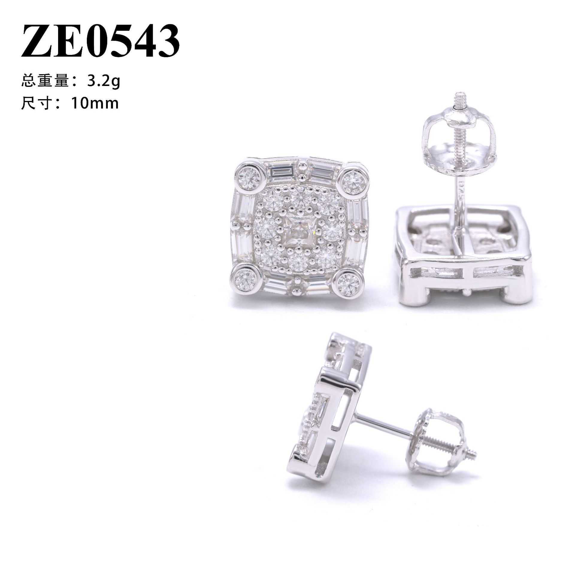 New 925 Silver VVS Mozambique Hip Hop Earrings Fashion Full Diamond Male and Female Trendy Earrings Straight