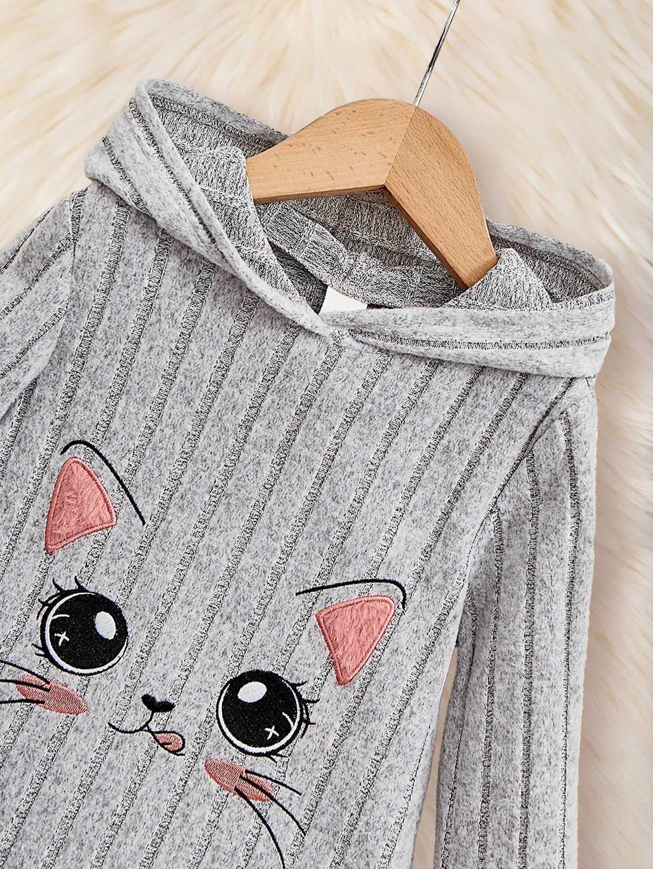 Summer Girls Dress Long Sleeve Hooded Striped Comfortable Fashion Childrens Clothing 4-7Y Z250214