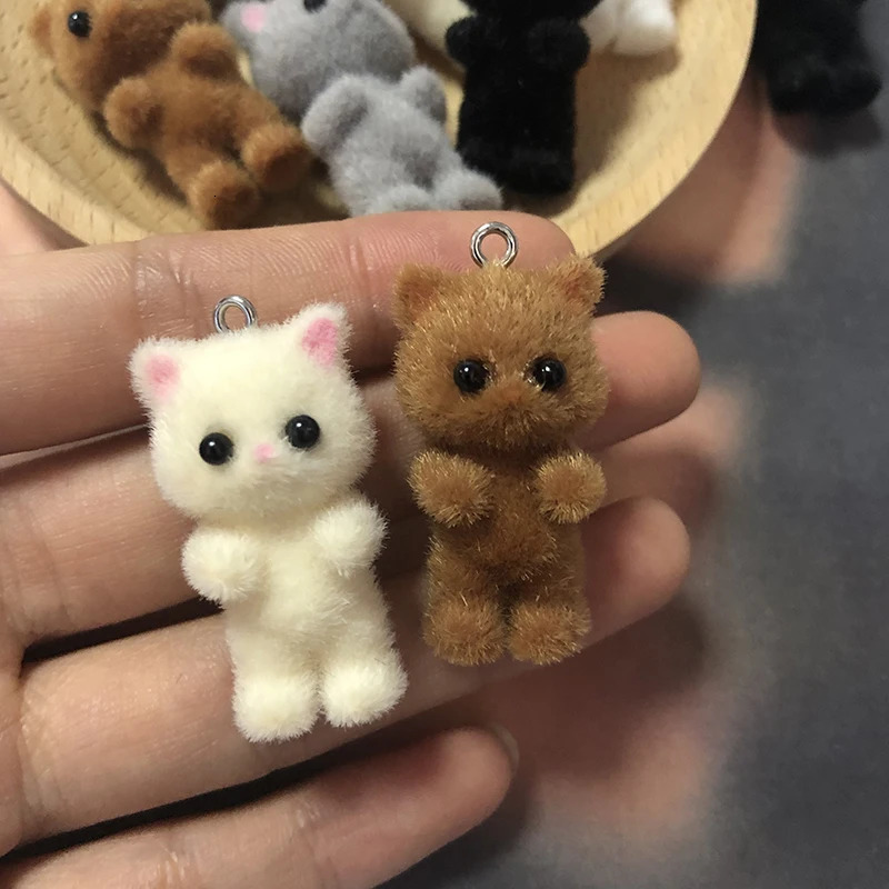 10pcs Colroful Fluffy Cat Resin Charms Bulk Cute Kitten Pendant For Keychains Phone Chain DIY Decor Jewelry Make 250214