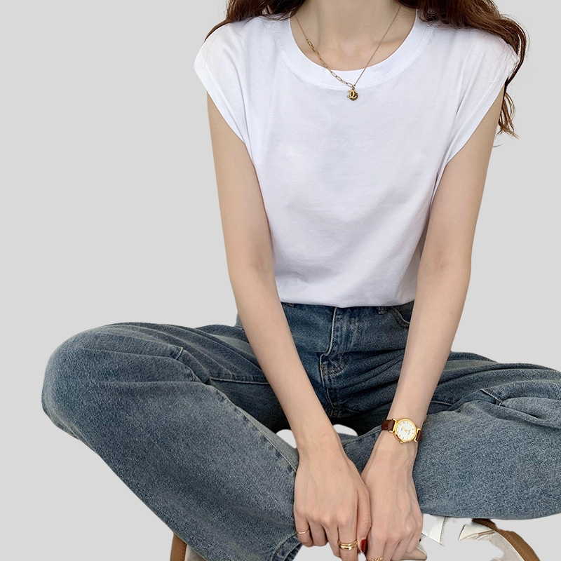 New arrival white sleeveless t-shirt women's loose summer new fashionable black vest t-shirt student top outside ins