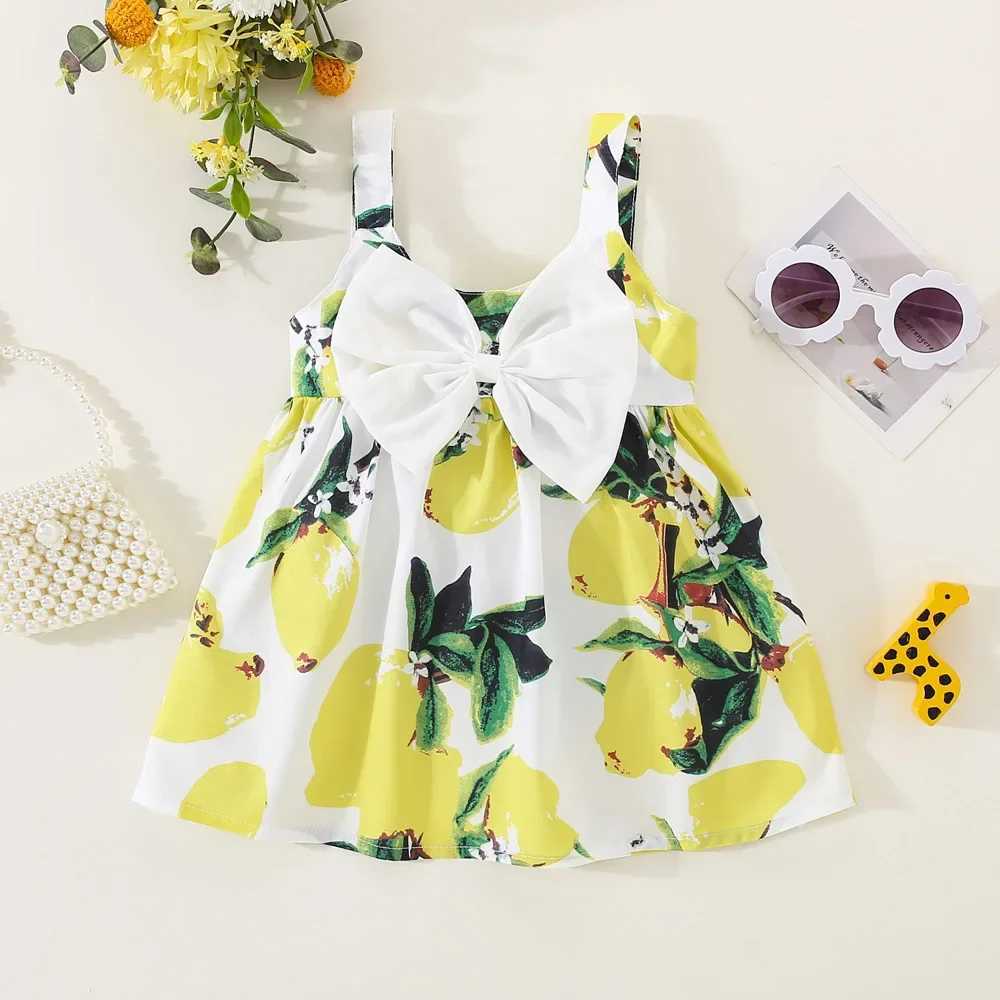 Summer Girls Dress Childrens Sleeveless Lemon Print Bow European and American Sle Suspender Dress Z250214