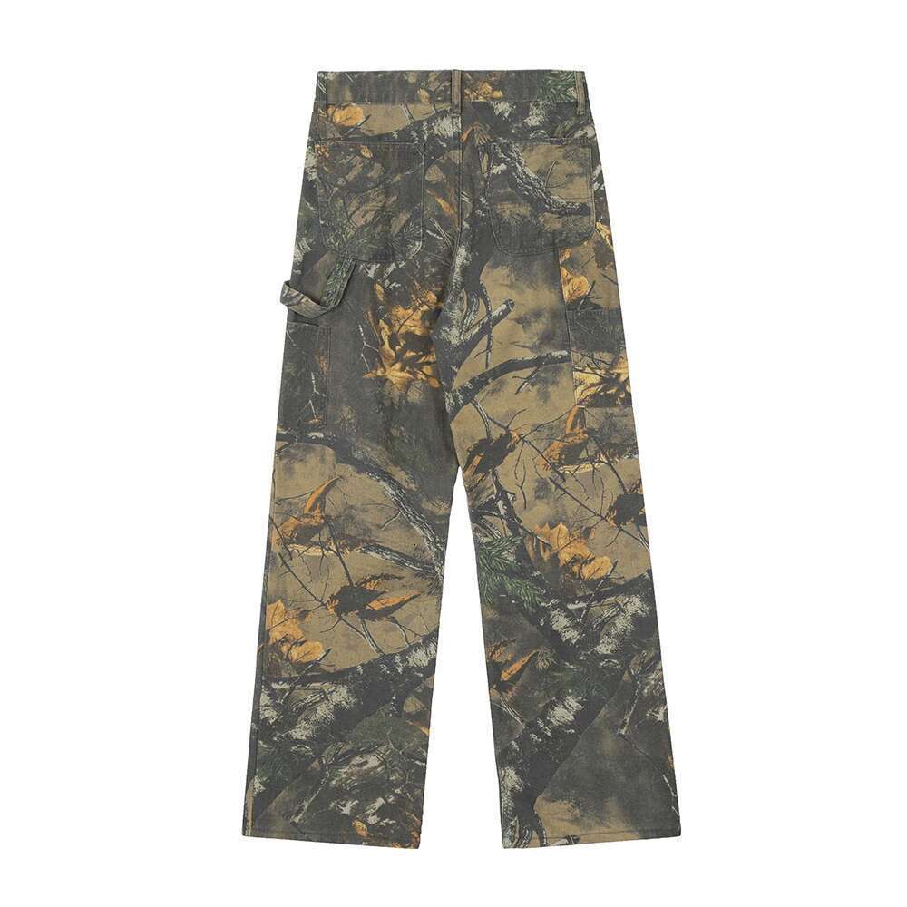 Haruku Branches Patchwork Baggy Cargo Pants For Men And Women Streetwear Straight Retro Casual Denim Trousers Oversized