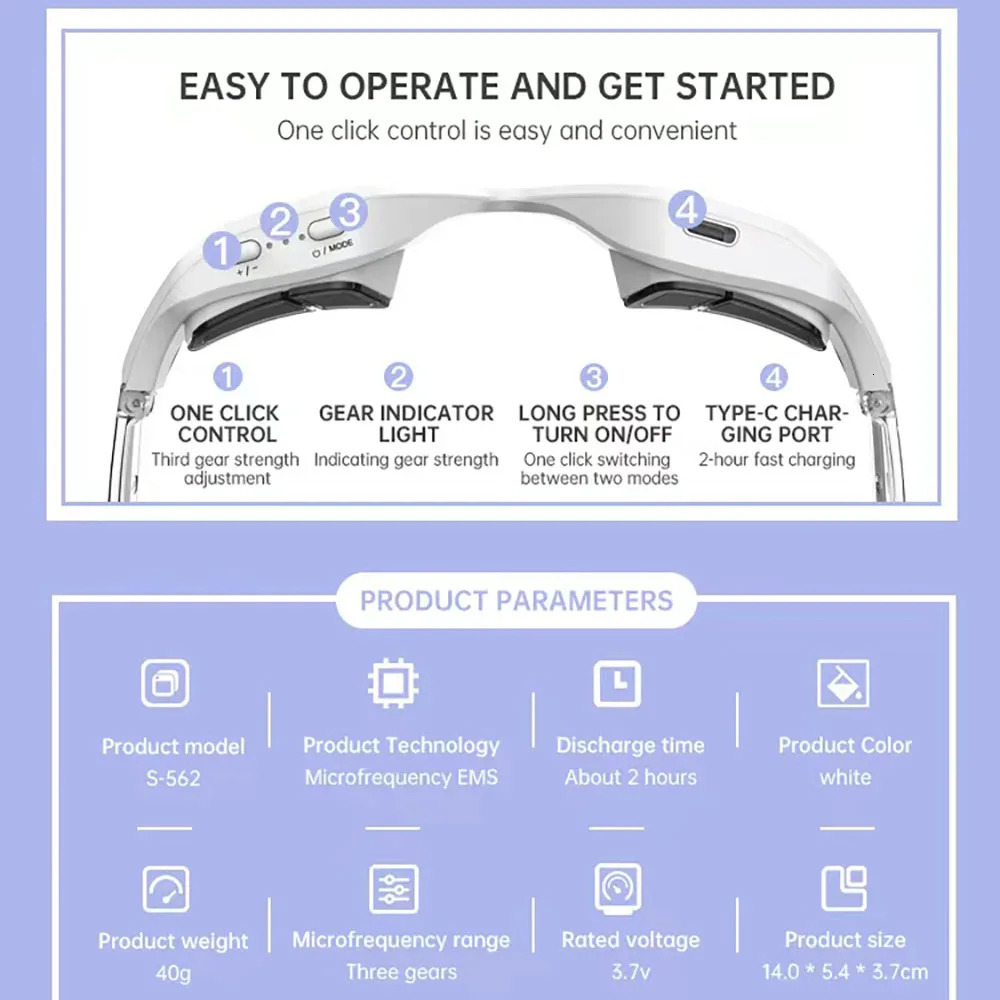 EMS Eye Relax Micro-Current Red Light Therapy Relieve Eye Fatigue Dark Circles Remover Anti-Aging Electric Care Massager Glasses 250210