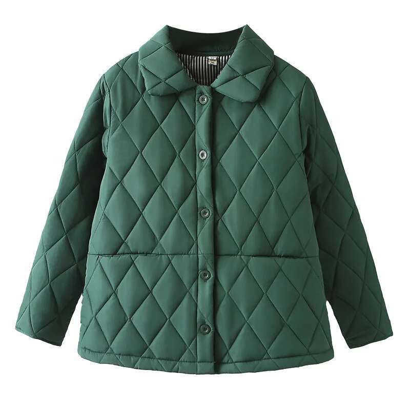 Plus Size Women Parka Winter Wear Fashion Loose Thin Argyle Lapel Cotton-Padded Coat 5213