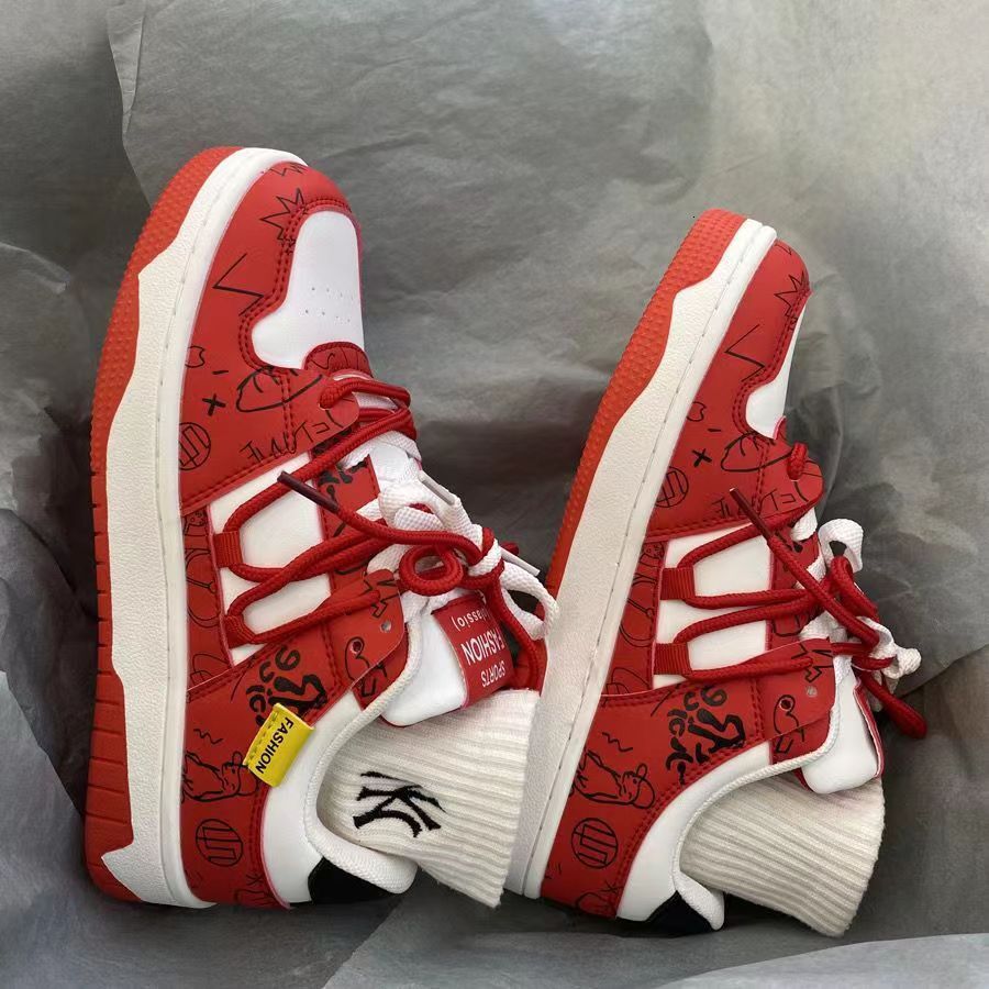 Fashionable Red Men's And Women's Flat Shoes For Spring And Autumn New Designs, Lightweight And Multifunctional Couple's Casual Sports 