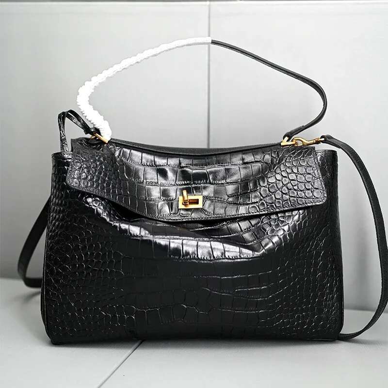 Genuine Leather Handbag 35Cm Crocodile Pattern Women's Bag With A Loose Feel High-End Feeg Lazy Crossbody Large