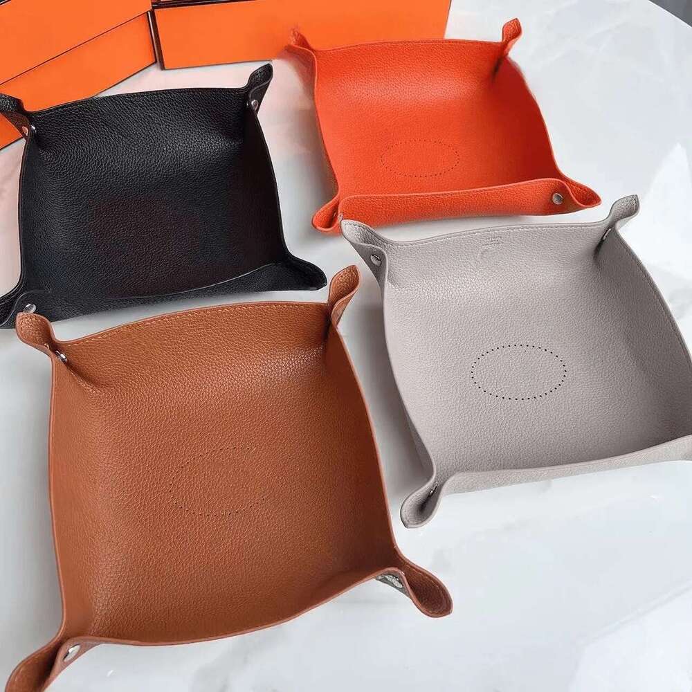 Square Designer Orange Leather Tray Solid Color Foyer Key Storage Miscellaneous Items Desktop Candy Box