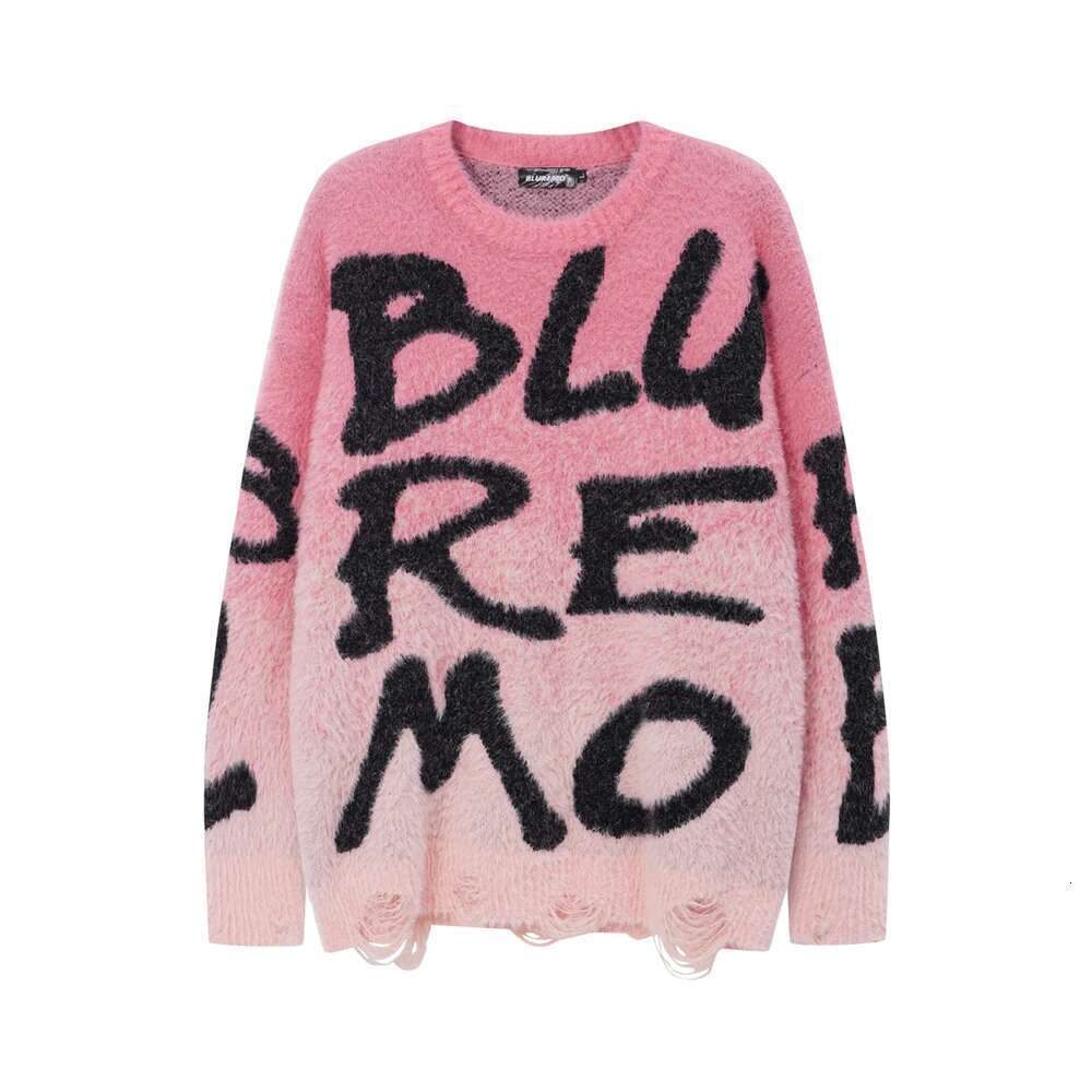 Gradient Color Letter Print Long Sleeve Sweaters For Men And Women Crew Neck Streetwear Casual Knitted Clothes Oversize Pullover