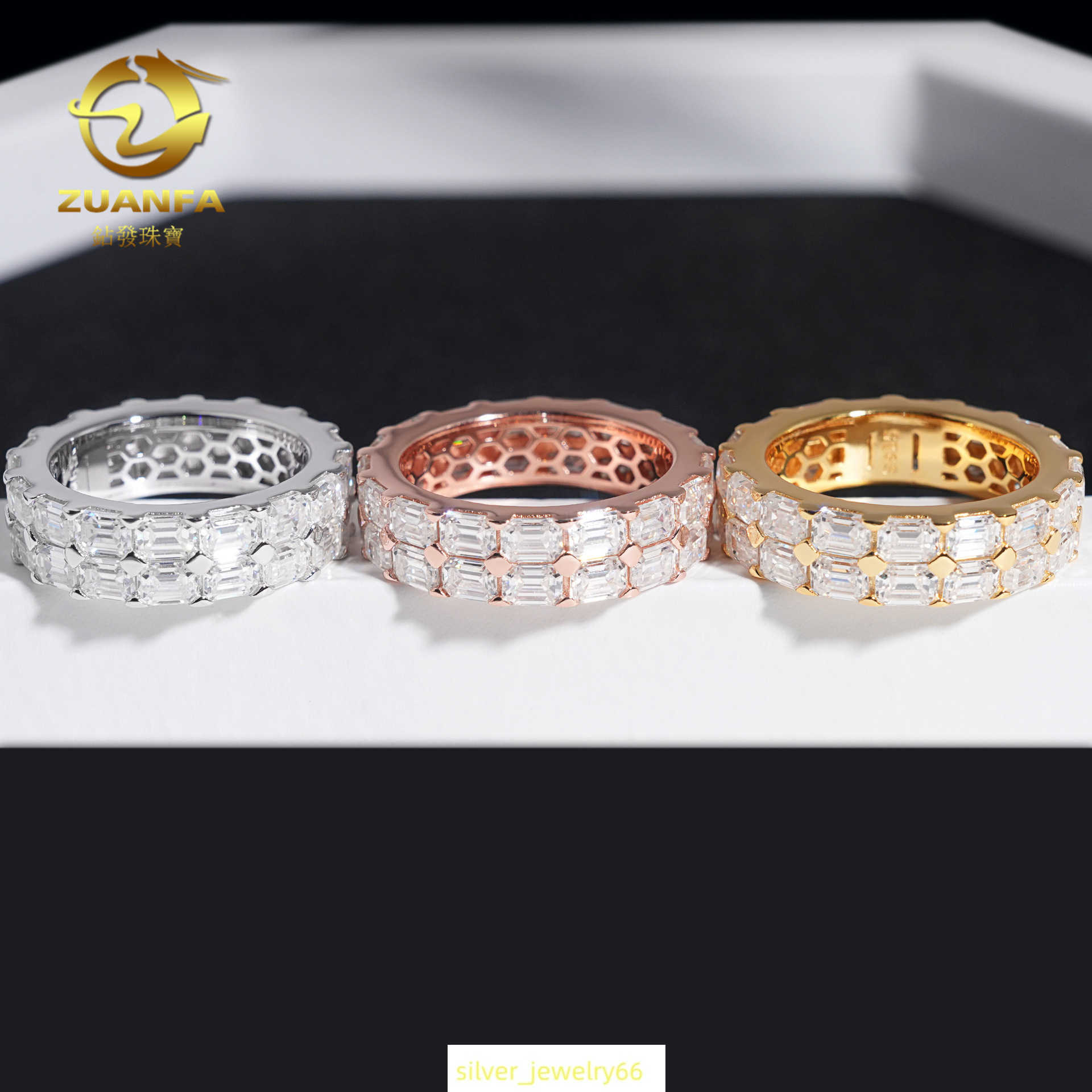 Diamond hair new emerald moissani ring S925 silver hip-hop full set mens and womens circle ring fashion trend