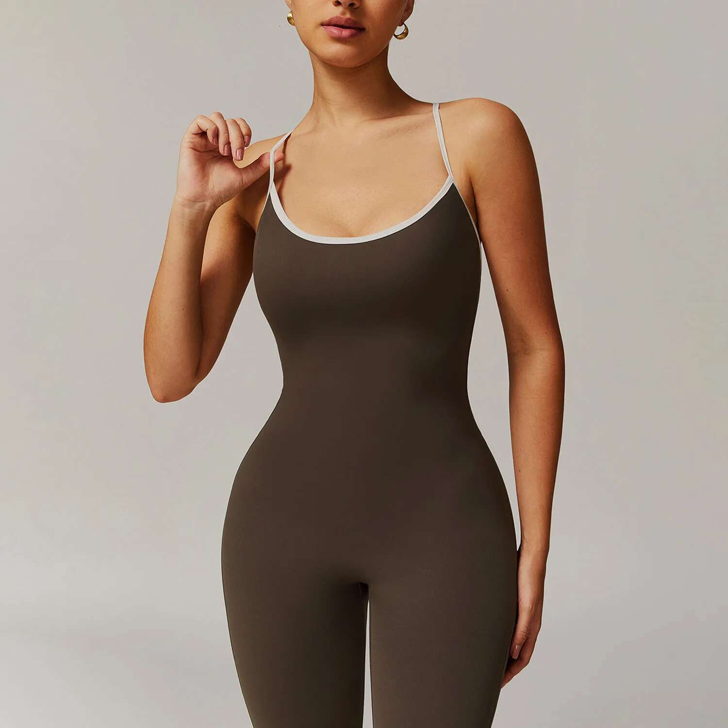 Cloud Sense Cross Back Yoga Jumpsuit Shrink Pleat Slightly Running Exercise Bodysuit Casual Color Clash Workout Fiess Clothing