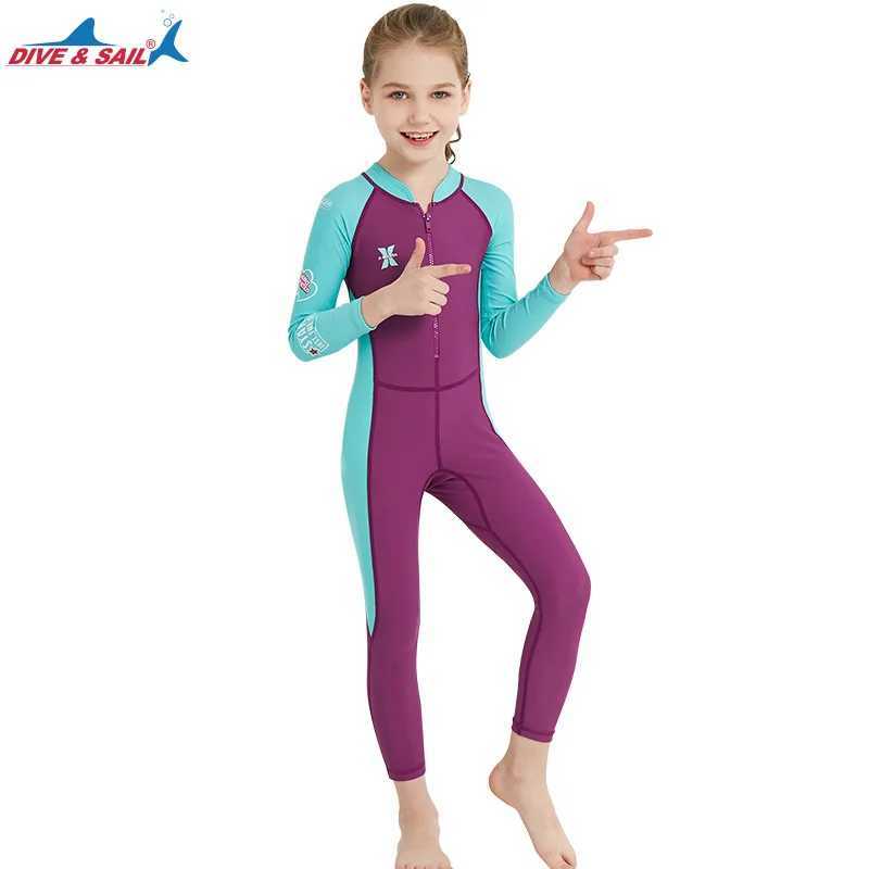 Neoprene glue summer childrens wetsuit outdoor long-sleeved one-piece swimsuit sunscreen quick drying medium children swimsuit Z250214