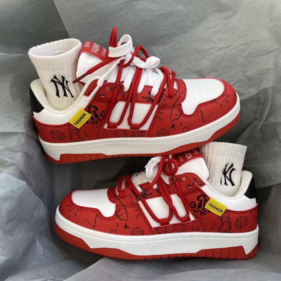Fashionable Red Men's And Women's Flat Shoes For Spring And Autumn New Designs, Lightweight And Multifunctional Couple's Casual Sports 