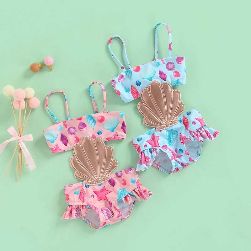 2022 Yiiciovy Baby Girls Summer Swimwear Sweet Girls Bathing Suit Beachwear Sleeveless Swimsuit with Shell Swimsuits Z250214
