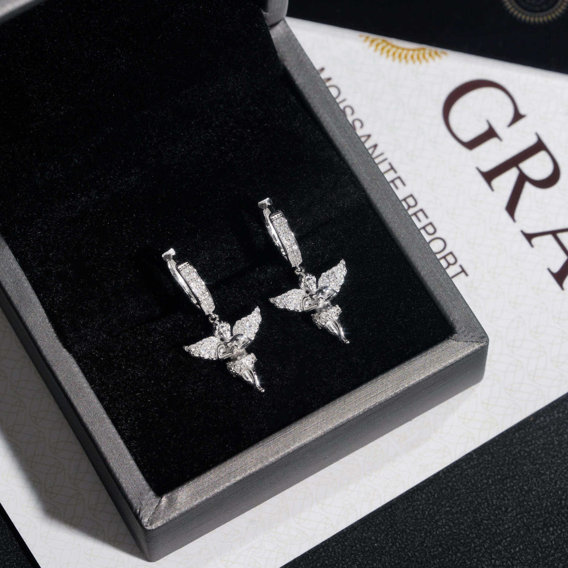 Zuanfa hot selling 2025 new 925 silver moissanite angel earrings hip-hop jewelry