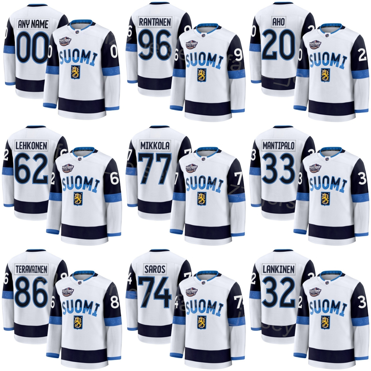 4 Nazioni Face-Off 2025 Hockey Finlandia 77 Niko Mikkola Maglie 33 Nikolas Mant…