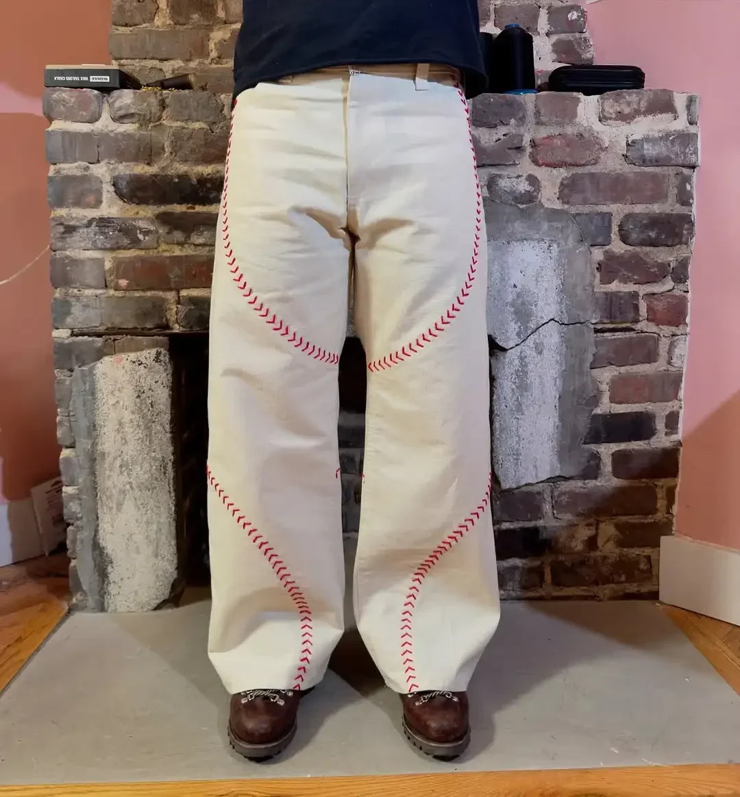 Versatile Simple Three-dimensional Classic Baseball Creative Image Sewn Straight Jeans Men Street Fashion Mens Clothing 250214