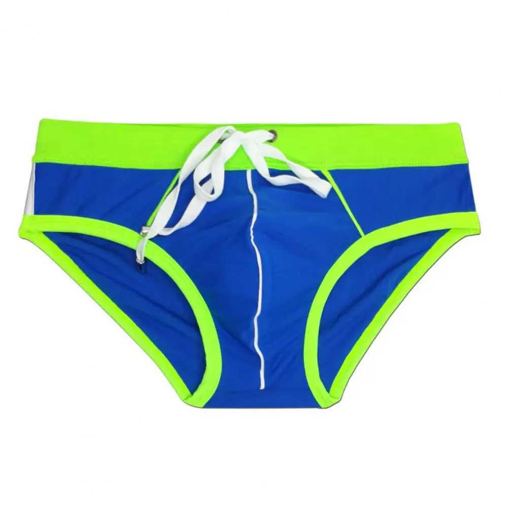 Mens Swim Shorts Stretchy Swim Briefs Mens Quick-drying Patchwork Color Swimming Briefs for Beach Surfing Push-up Swimwear W250214