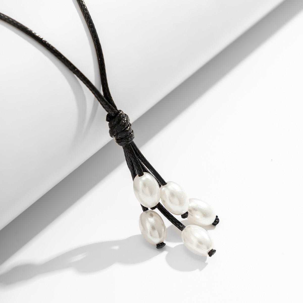 fashion women Jewelry ethnic style simple wax thread tassel imitation pearl long pendant necklace
