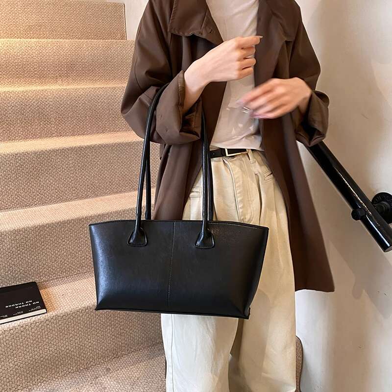 Bury Underarm Shoulder For Women Pure Color PU Leather Large Capacity Casual Tote Bags 2025 Winter New Handbags