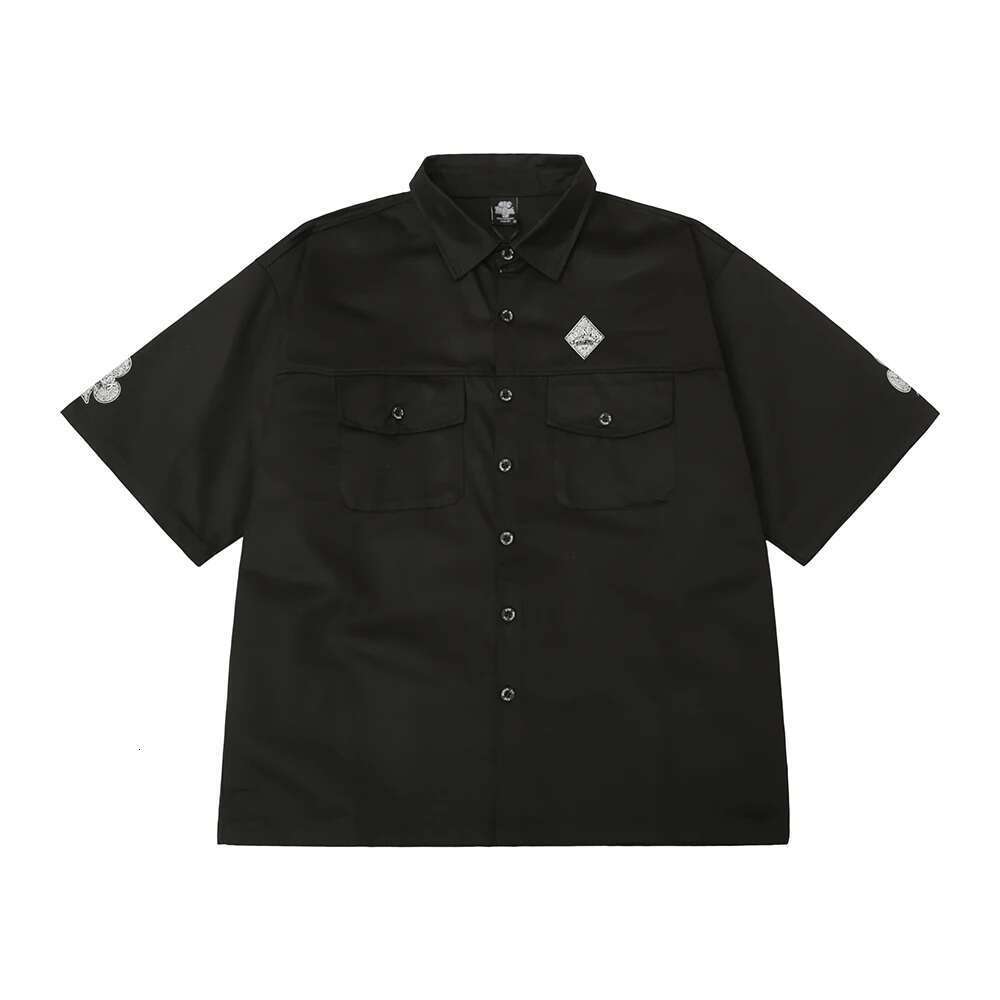 Haruku Short Sleeve Summer Overalls Men And Women Lapel Pocket Casual Workwear Shirt Oversized Cotton Loose Blouses