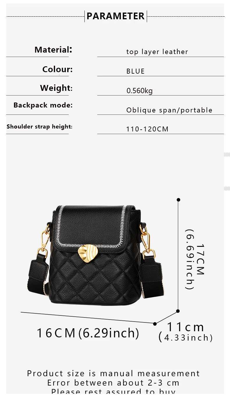 Women's Top Layer Handbag Gge Small Wide Head Leather Messenger For Women Black Women's Bag Oblique Shoul