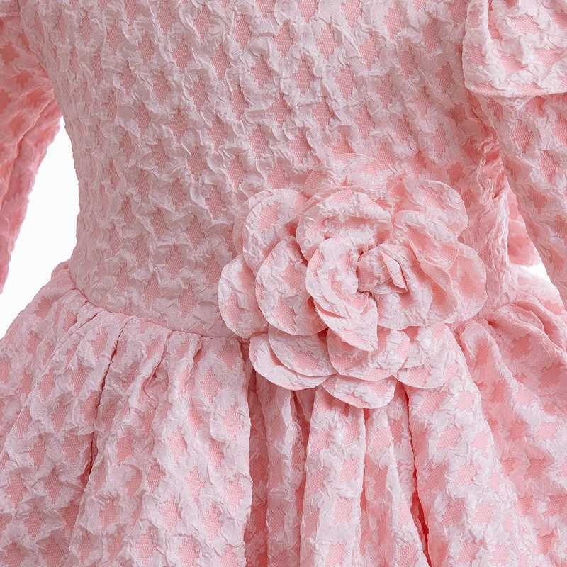 Spring and Autumn Girls New Hosting Dance Performance Princess Dress Long Sleeved Sticker Solid Color Fashion Plaid Dress Z250214