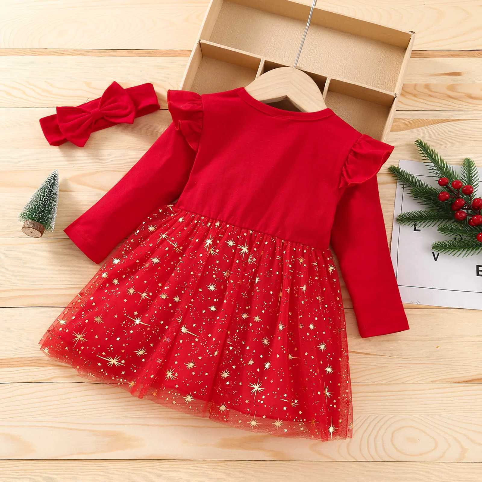 Newborn Baby Christmas Dress Outfit Long Sleeve Romper Tutu Skirt Red Dress Headband Infant Girls Festive Xmas Costume Z250214