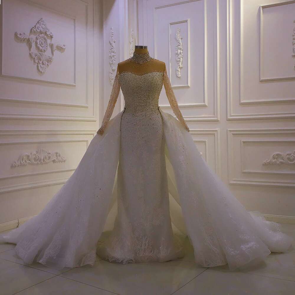 Custom High Neck Beading With Detachable Mermaid Wedding Dress