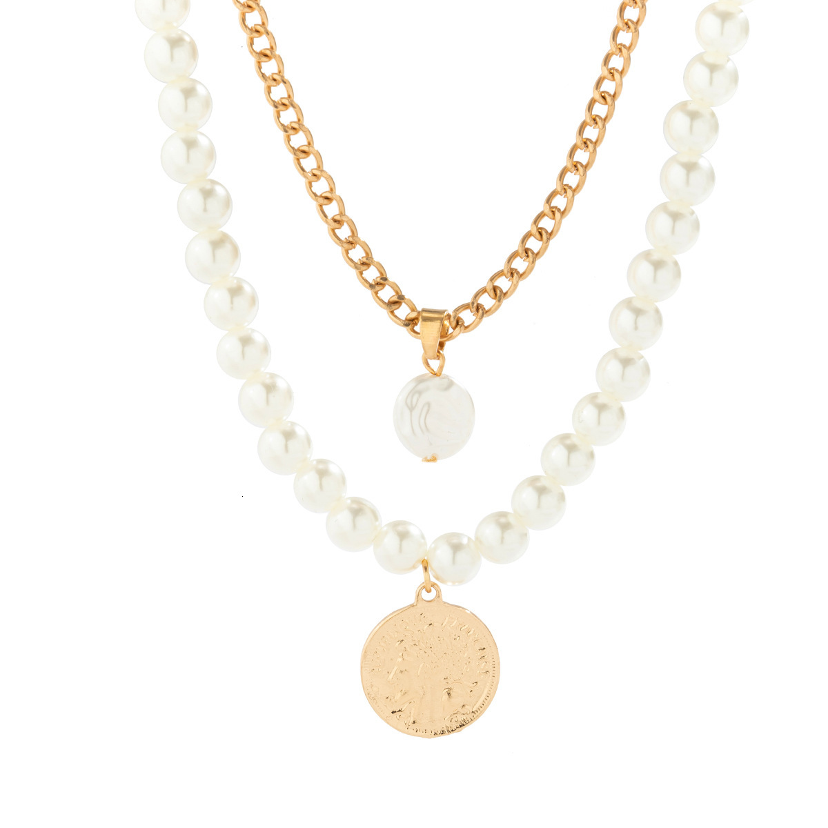 women fashion Jewelry minimalist style imitation pearl chain necklace, fashionable beaded figure hip-hop necklace
